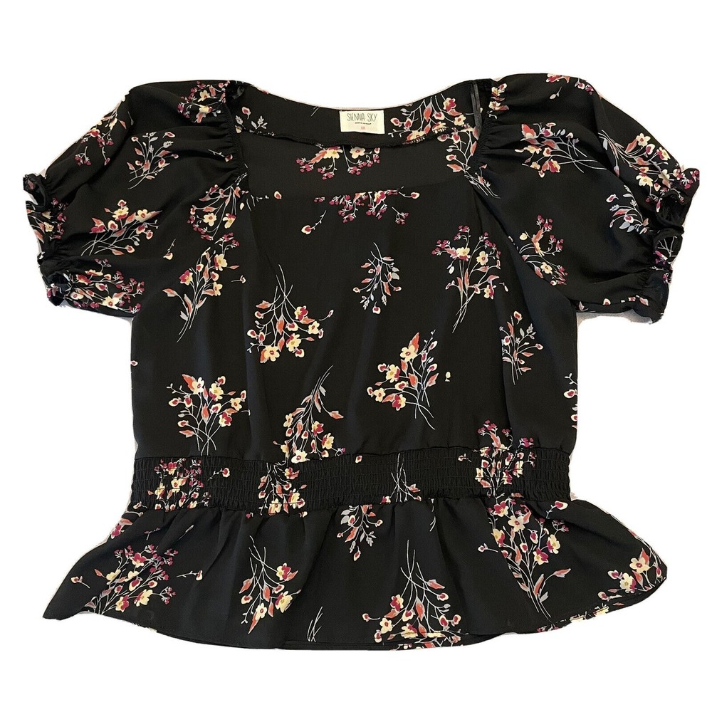Sienna Sky Short Sleeve Blouse, Women’s Medium, Peplum Top, Summer Shirt